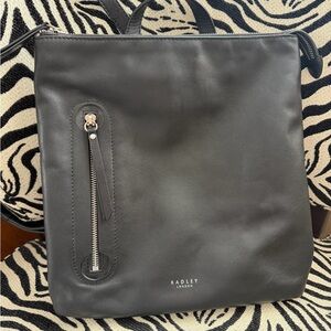RADLEY LONDON Black Leather Backpack with Front and Back Zip.  Like new!